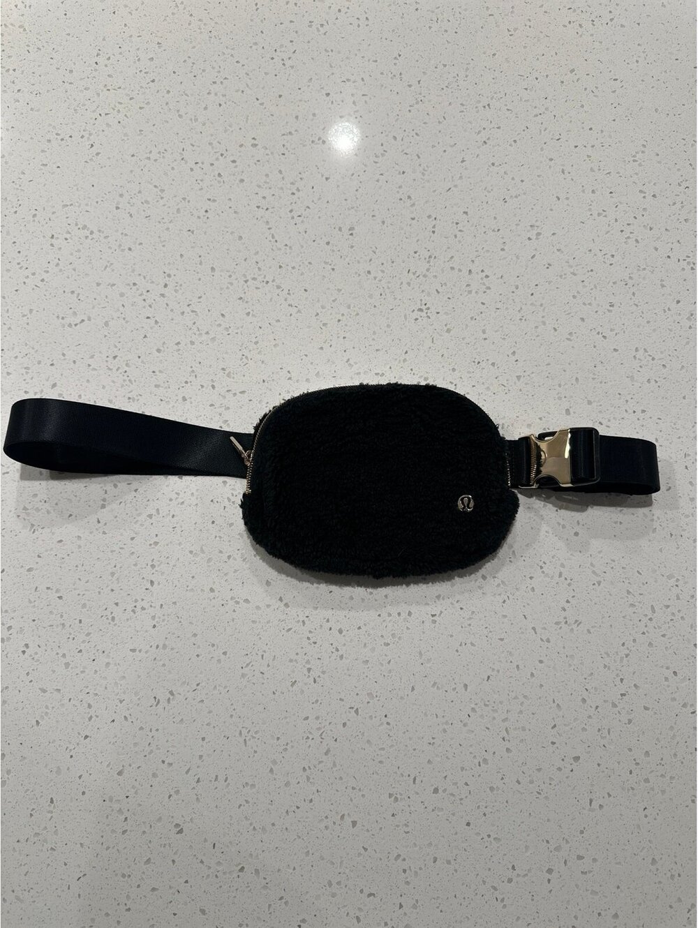 Lululemon Belt Bag Black Sherpa with Gold Buckle 1L